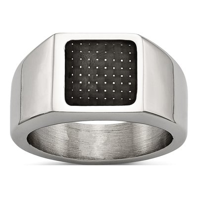 Men's Stainless Steel Carbon Fiber Signet Ring