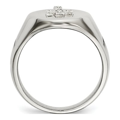 Men's Stainless Steel CZ Cross Signet Ring – view 3