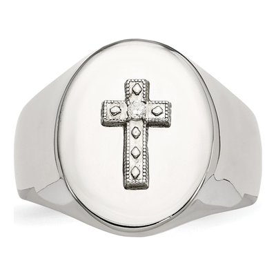 Men's Stainless Steel CZ Cross Signet Ring – view 5