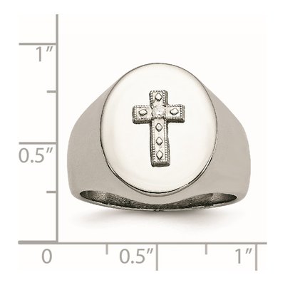 Men's Stainless Steel CZ Cross Signet Ring – view 7