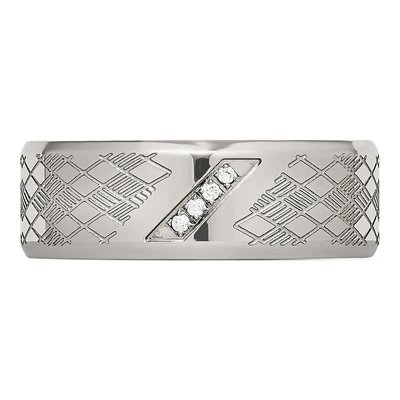 Stainless Steel CZ Textured Wedding Band – view 5