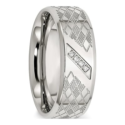 Stainless Steel CZ Textured Wedding Band – view 6