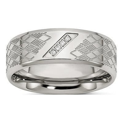 Stainless Steel CZ Textured Wedding Band