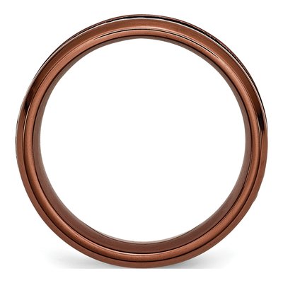 Stainless Steel 7mm Brown IP Ridged Comfort-Fit Wedding Band – view 3