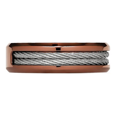 Stainless Steel 7mm Brown IP Ridged Comfort-Fit Wedding Band – view 4
