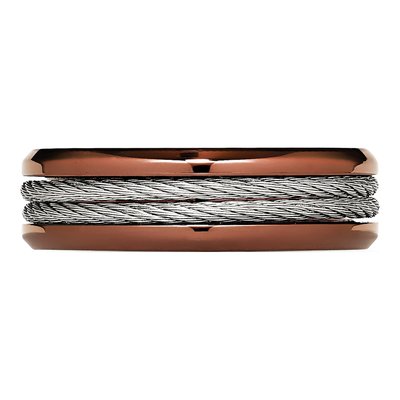 Stainless Steel 7mm Brown IP Ridged Comfort-Fit Wedding Band – view 5