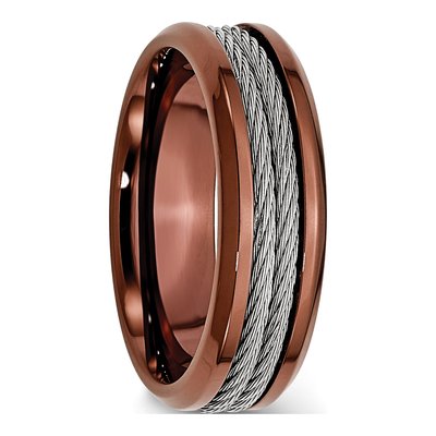Stainless Steel 7mm Brown IP Ridged Comfort-Fit Wedding Band – view 6