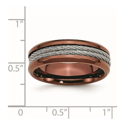 Stainless Steel 7mm Brown IP Ridged Comfort-Fit Wedding Band – view 8