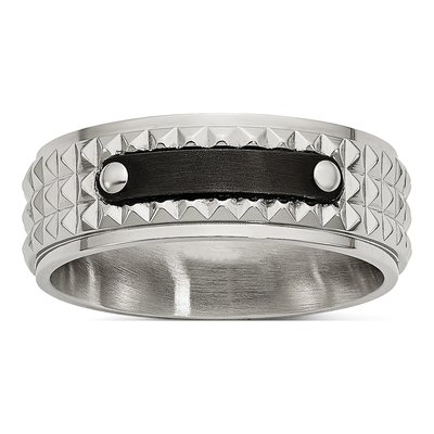 Black Stainless Steel 8mm Faceted Wedding Band
