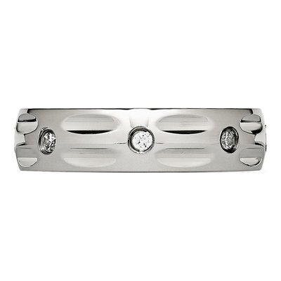 Stainless Steel CZ Grooved Wedding Band – view 4