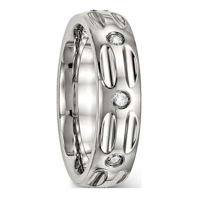 Stainless Steel CZ Grooved Wedding Band – view 5