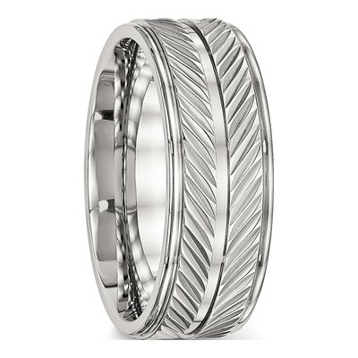 Men's Stainless Steel 8mm Grooved Wedding Band | Chisel – view 4