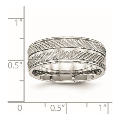 Men's Stainless Steel 8mm Grooved Wedding Band | Chisel – view 6