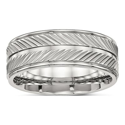 Stainless Steel 8mm Grooved Wedding Band