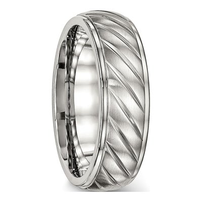 Stainless Steel 7mm Grooved Wedding Band – view 4