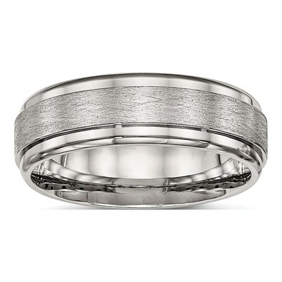 Stainless Steel 7mm Ridged Edge Wedding Band
