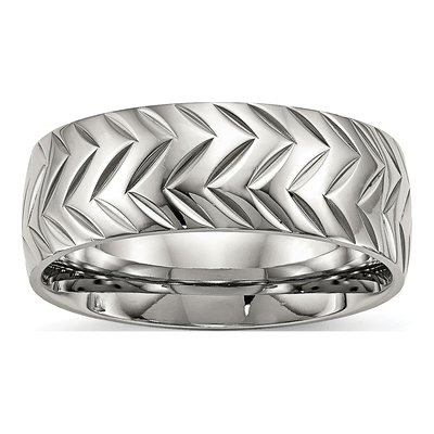 Stainless Steel Diamond-Cut Wedding Band