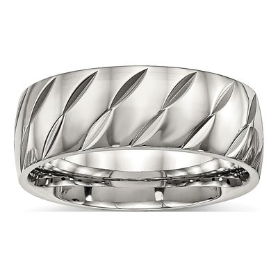 Stainless Steel Diamond-Cut Wedding Band