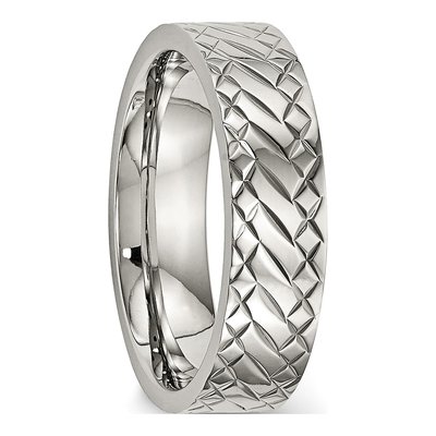 Stainless Steel 6mm Criss Cross Wedding Band – view 4
