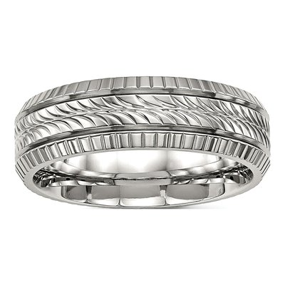 Stainless Steel 7mm Grooved Wedding Band