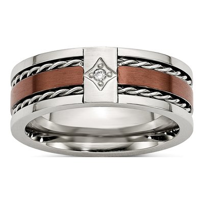 Stainless Steel Diamond IP Wedding Band