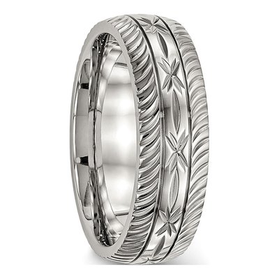 Stainless Steel Diamond-Cut Wedding Band – view 4