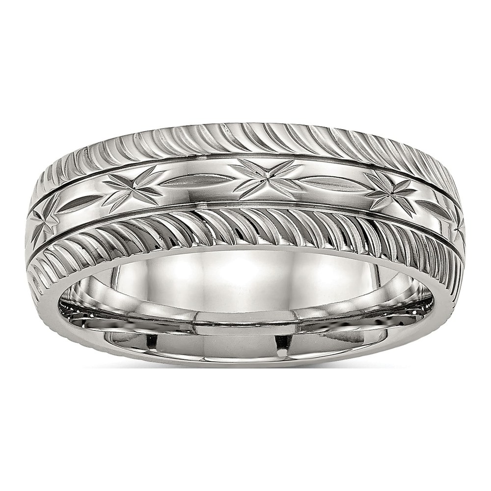 Stainless Steel Diamond-Cut Wedding Band