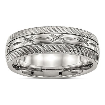 Stainless Steel Diamond-Cut Wedding Band