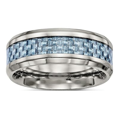 Stainless Steel 8mm Blue Carbon Fiber Wedding Band