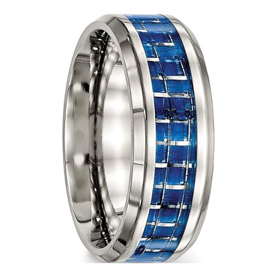 Stainless Steel 8mm Blue Carbon Fiber Wedding Band – view 5