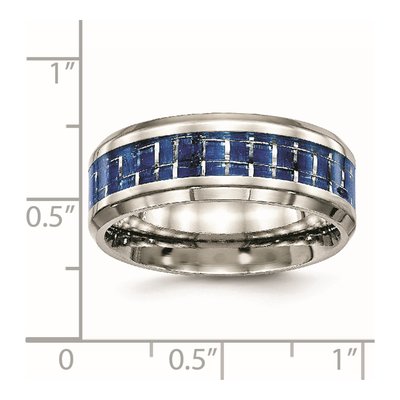 Stainless Steel 8mm Blue Carbon Fiber Wedding Band – view 7