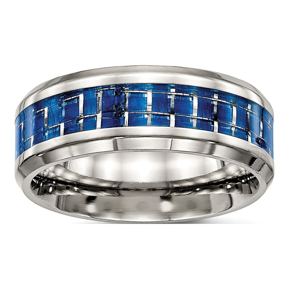 Stainless Steel 8mm Blue Carbon Fiber Wedding Band