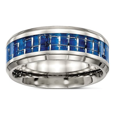 Stainless Steel 8mm Blue Carbon Fiber Wedding Band