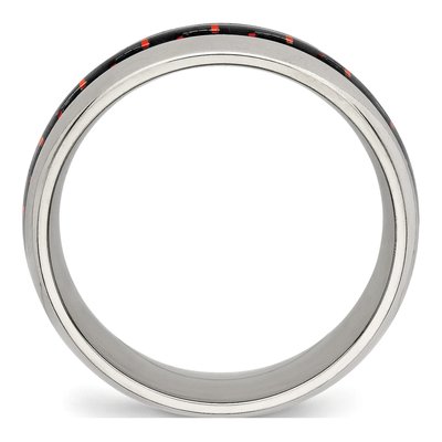 Stainless Steel 8mm Black Red Carbon Fiber Wedding Band – view 3