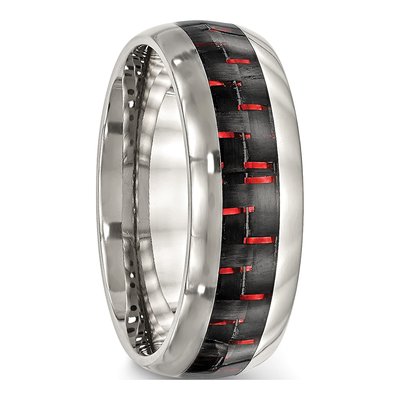 Stainless Steel 8mm Black Red Carbon Fiber Wedding Band – view 5