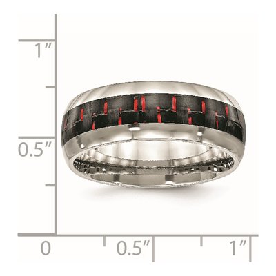 Stainless Steel 8mm Black Red Carbon Fiber Wedding Band – view 7