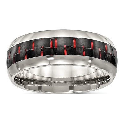 Stainless Steel 8mm Black Red Carbon Fiber Wedding Band