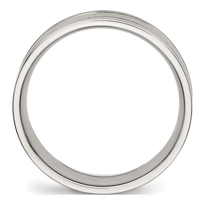 Stainless Steel 6mm Ridged Flat Wedding Band – view 3