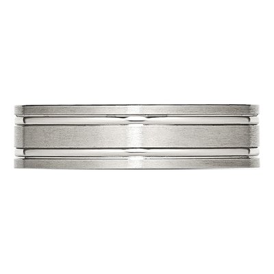 Stainless Steel 6mm Ridged Flat Wedding Band – view 4