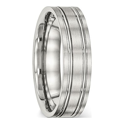 Stainless Steel 6mm Ridged Flat Wedding Band – view 5
