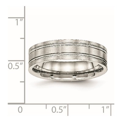 Stainless Steel 6mm Ridged Flat Wedding Band – view 7