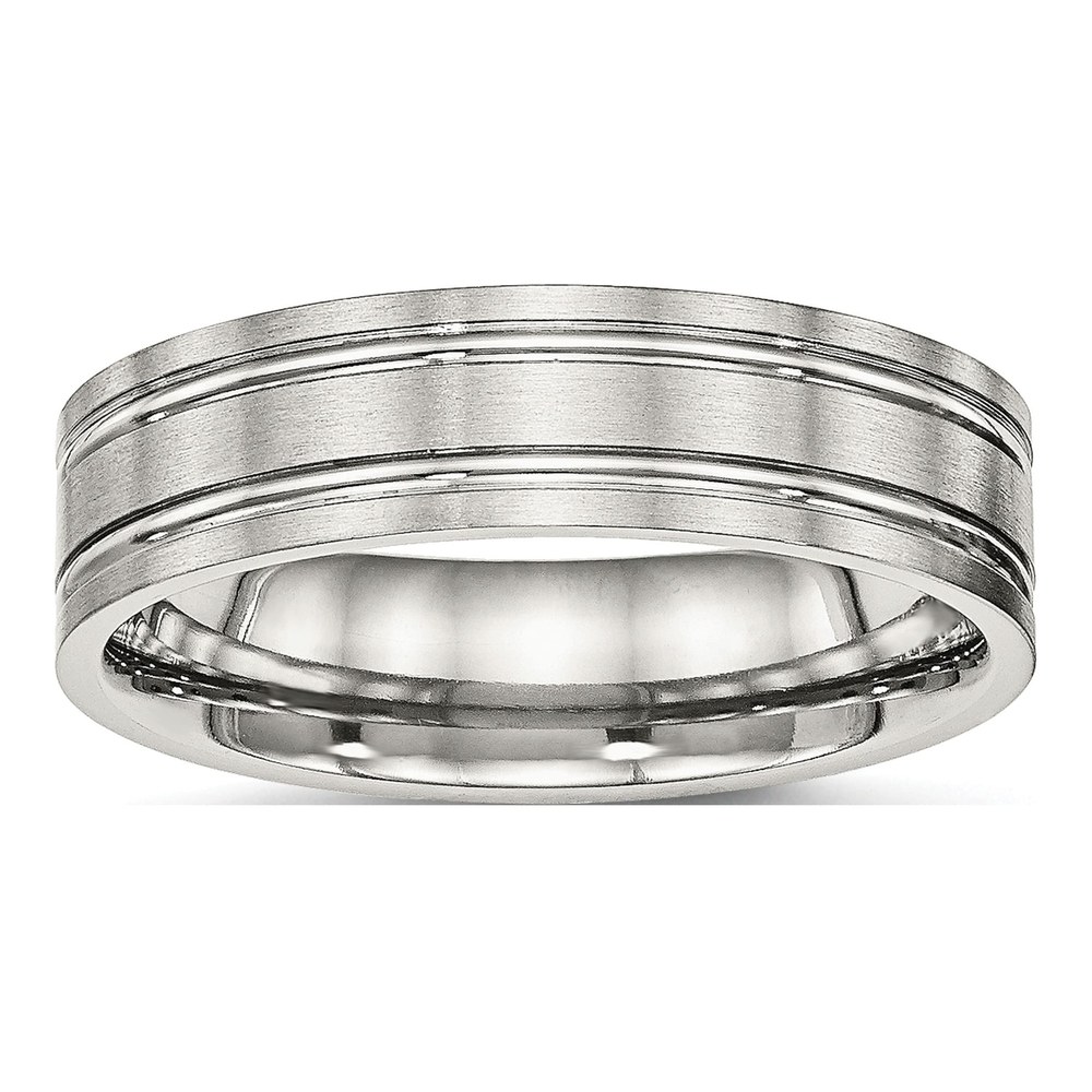 Stainless Steel 6mm Ridged Flat Wedding Band