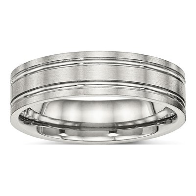 Stainless Steel 6mm Ridged Flat Wedding Band