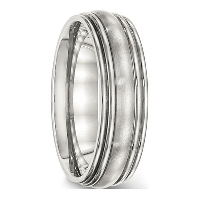 Stainless Steel 7mm Ridged Wedding Band – view 5