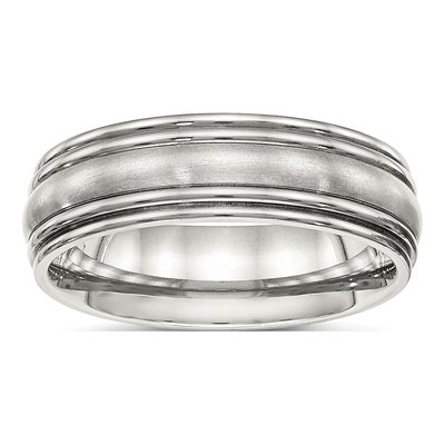 Stainless Steel 7mm Ridged Wedding Band