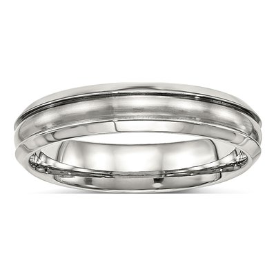 Stainless Steel 5mm Ridged Wedding Band