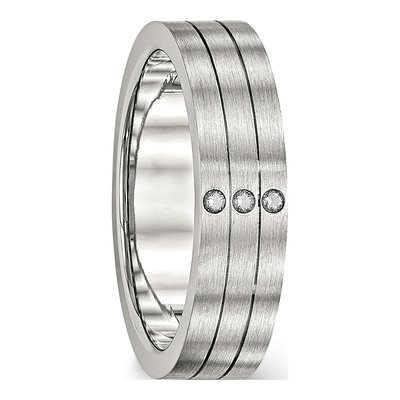 Stainless Steel CZ Grooved Wedding Band – view 6