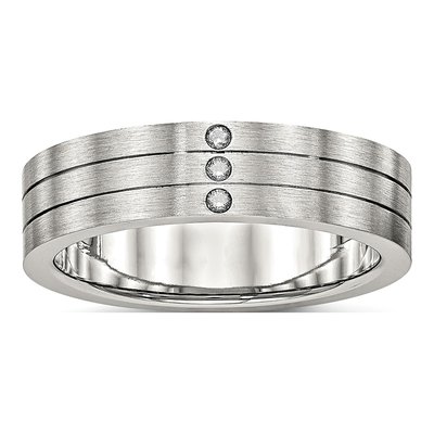 Stainless Steel CZ Grooved Wedding Band