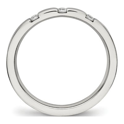 Stainless Steel CZ 3-Stone Flat Wedding Band – view 3