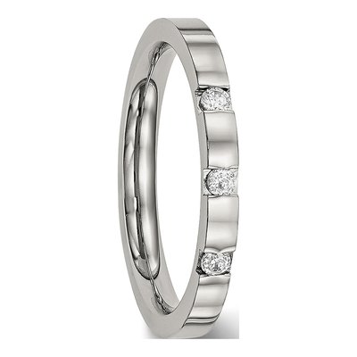 Stainless Steel CZ 3-Stone Flat Wedding Band – view 6